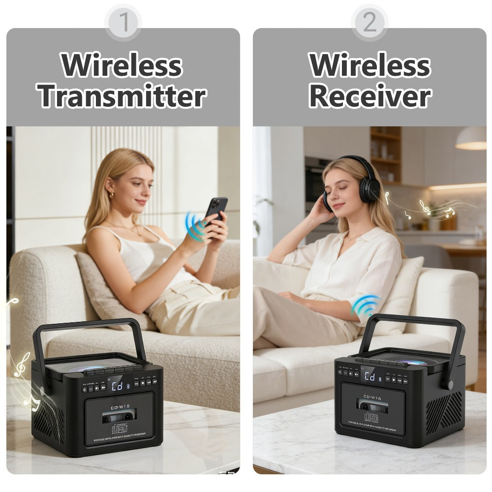 Portable Boombox CD Player with Cassette Tape, FM Radio & MP3 Player, HiFi Stereo Speaker System