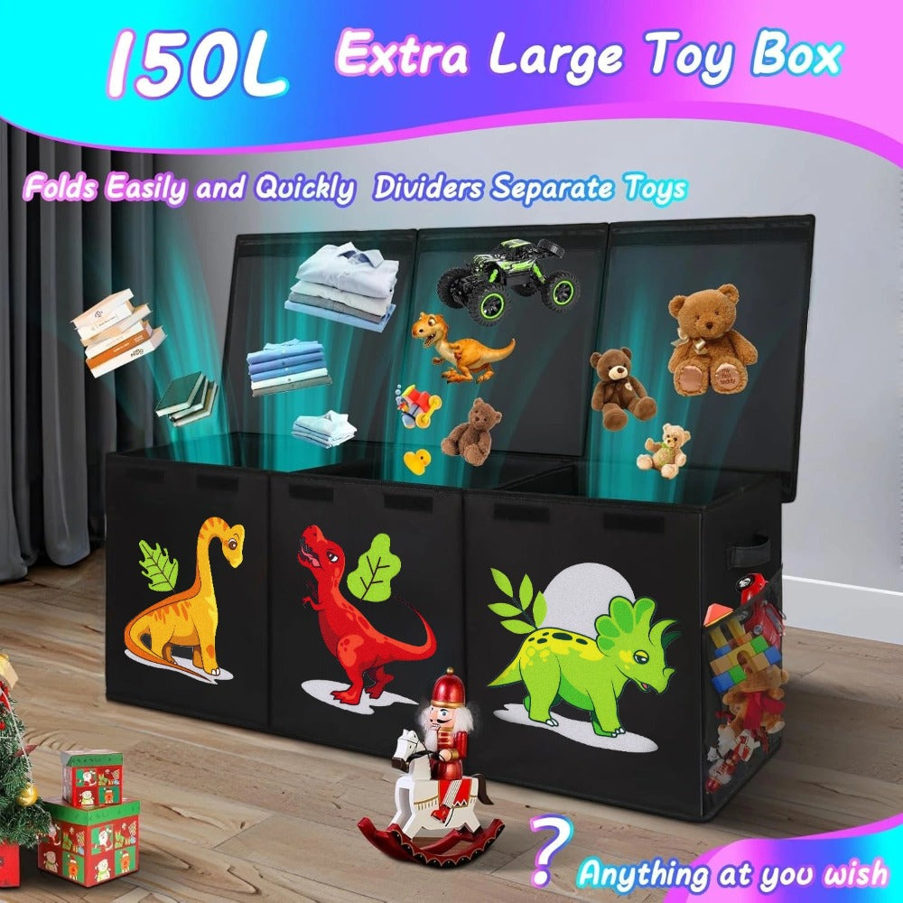 Kids Collapsible Storage Box with Lid Large Toy Chest Bin Organizer Durable Cardboard Flip for Entryways, Bedrooms and Living Spaces