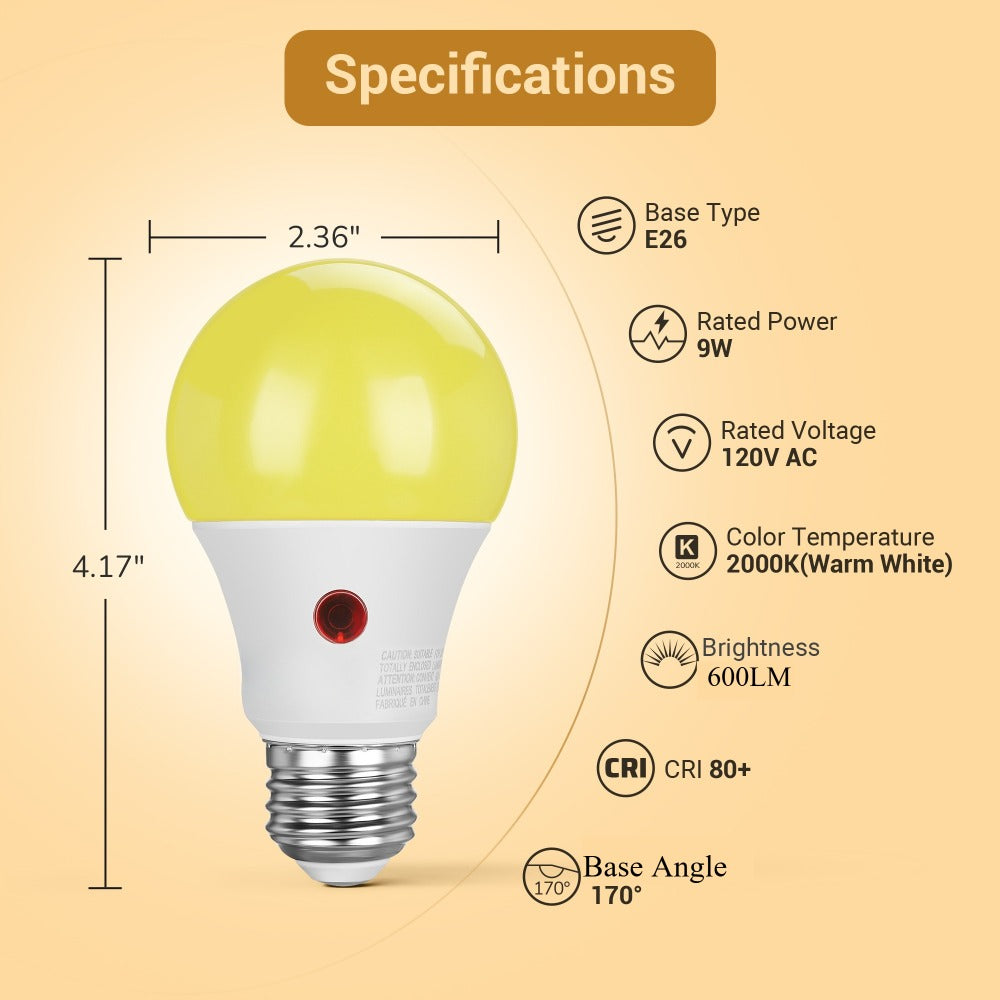Dusk to Dawn Light Bulbs, A19 E26 Auto On Off Photocell Sensor LED Bulb 9W 60W Equivalent, for Home, Desk and Accent Lighting