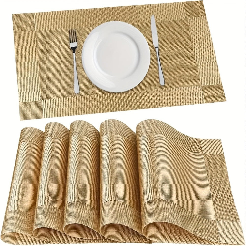 PVC Placemats Set of 6 Heat Resistant Non-Slip Washable Table Mats for Kitchen Dining Table, Easy Clean Vinyl Dinner Mats 11.8x17.7 Inch
