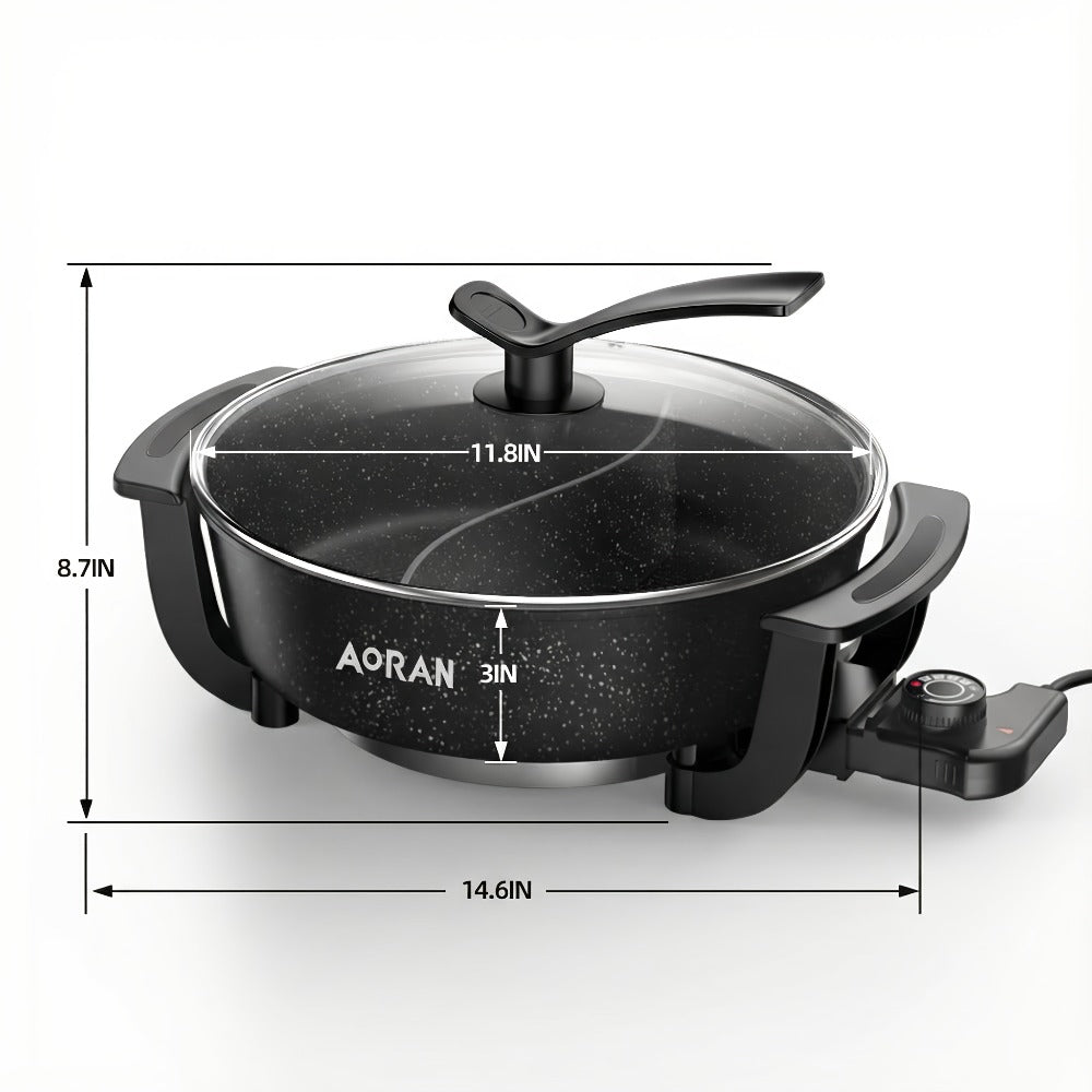 Mandarin Duck Hot Pot Electric, Large Non-Stick Divided Hot Pot for Steaming, Boiling, Frying & Stewing