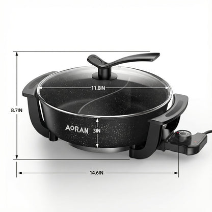 Mandarin Duck Hot Pot Electric, Large Non-Stick Divided Hot Pot for Steaming, Boiling, Frying & Stewing