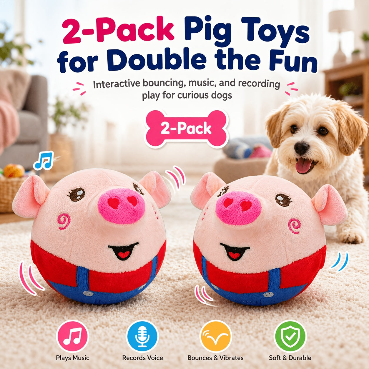 Electronic Bouncing Dog Toy with Animal Sound – USB Rechargeable Interactive Rolling Ball, Voice Recording & Music Mode