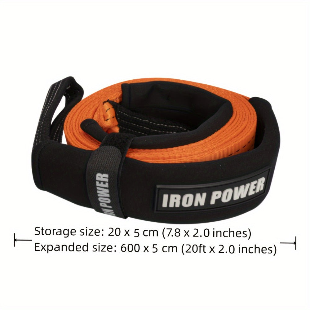 Tow Strap Kit 2" x 20ft – Heavy Duty Emergency Towing Rope with 2pc 1/2" D-Ring Shackles for Off-Road Recovery, Truck