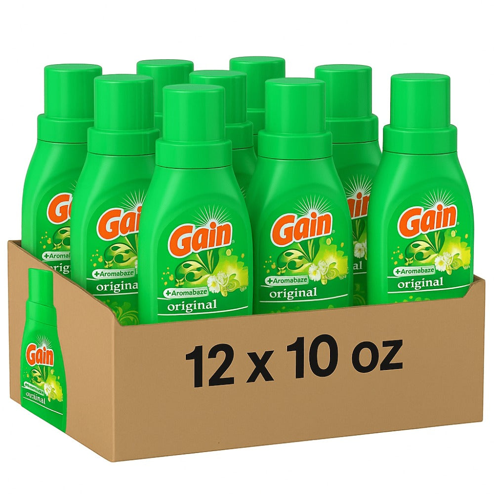 Gain Original Scent Liquid Laundry Detergent, Case Pack of Twelve Individual 10 fl oz Bottles