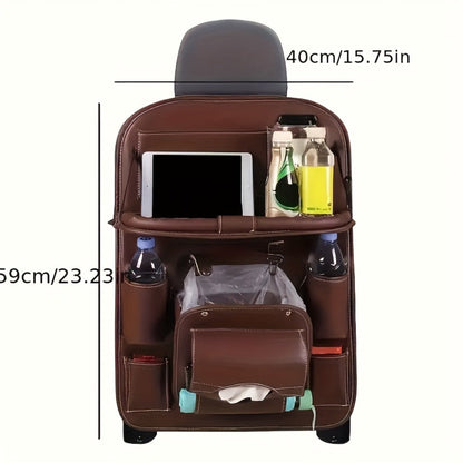 Two-Pack Seatback Car Organizer with Fold-Down Tray, Cup Pockets, Tissue Opening and Umbrella Storage