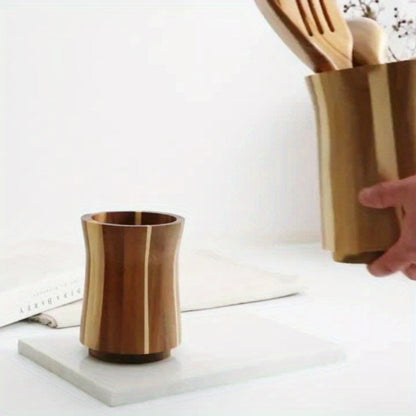 Utensil Holder & Chopstick Organizer – Wall-Mounted Wood Cutlery Storage, No Screws or Adhesive