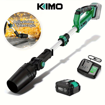 KIMO 20V Cordless Leaf Blower with Telescoping Tube, Three-Speed Label, Charger and One- or Two-Battery 4000mAh Sets