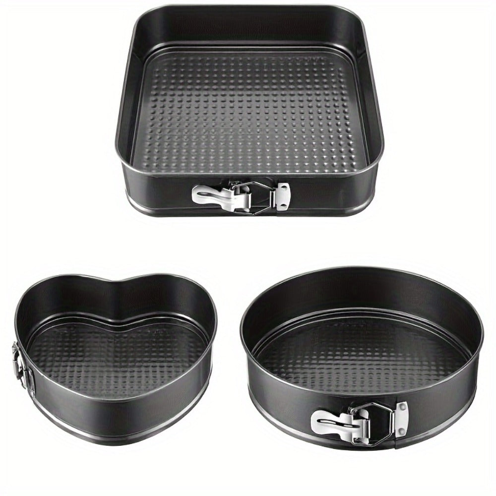 Springform Pan Set of 3 Nonstick Carbon Steel Cake Pan with Removable Bottom Round and Heart for Entryways, Bedrooms and Living Spaces