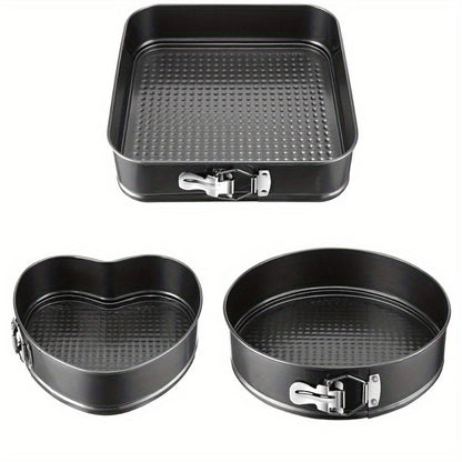 Springform Pan Set of 3 Nonstick Carbon Steel Cake Pan with Removable Bottom Round and Heart for Entryways, Bedrooms and Living Spaces