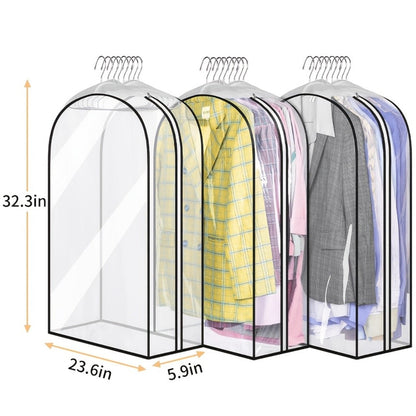 Garment Bags for Hanging Clothes, 3-Pack Transparent Suit Bags with Zipper, Heavy Duty EVA Coat Covers for Wardrobe Closet Storage