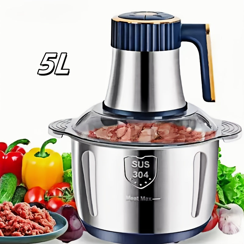 Electric Food Chopper & Processor 5L Stainless Steel - 40000 RPM Motor, 6 Bi-Level Blades, Meat Grinder & Vegetable Slicer for Kitchen