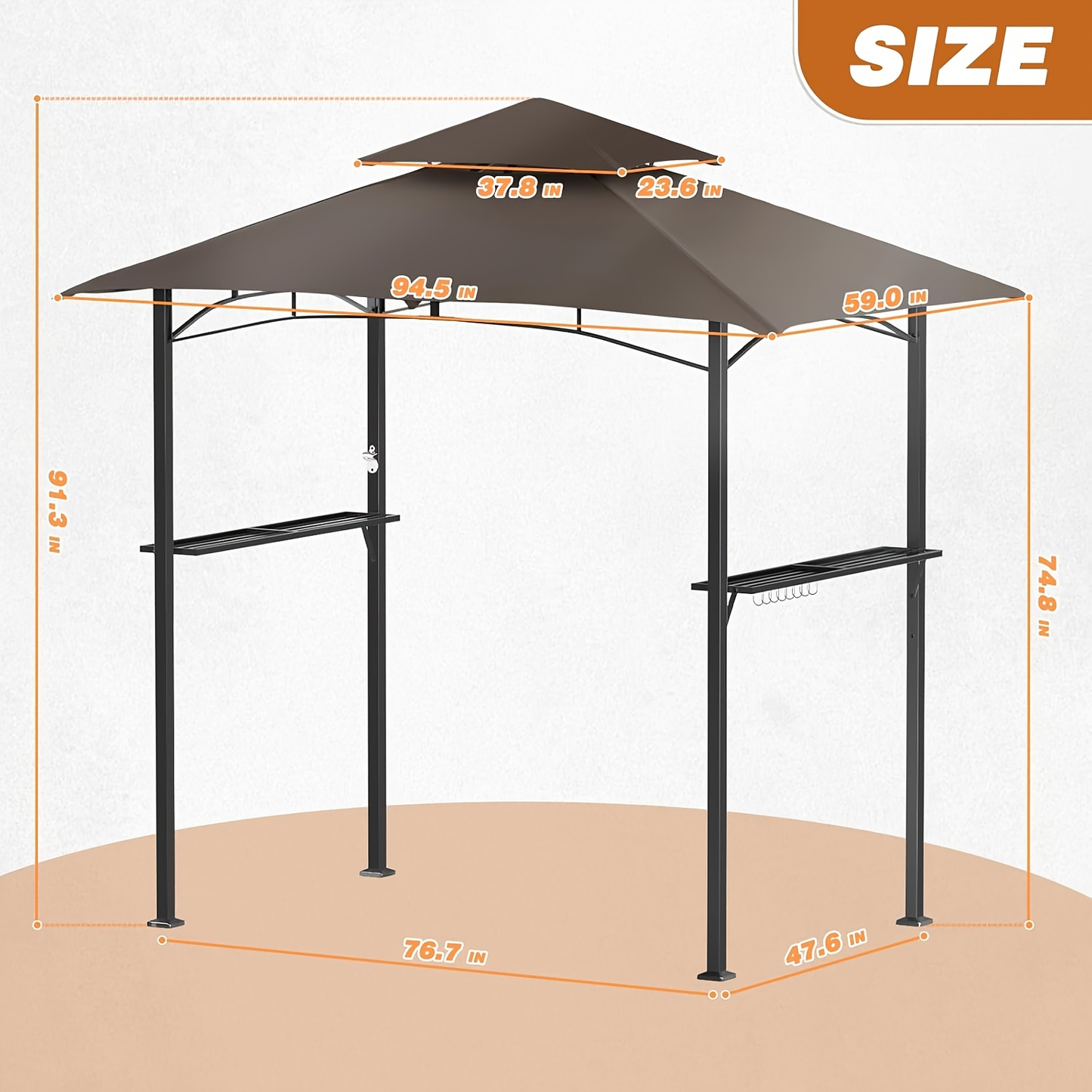 Outdoor Grill Gazebo Double-Tier BBQ Canopy for Grilling, Camping and Outdoor Meals, with the Listed Configuration
