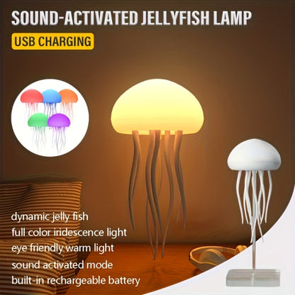 Jellyfish-Shaped Table Night Light with White Dome, Flexible Tentacles and Square Base Pictured