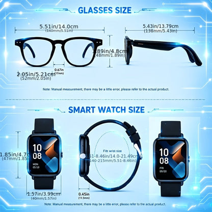 AI Smart Glasses & Smartwatch Bundle, Multilingual Real-Time Translation, Touch Control, Full Touch Screen Watch