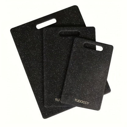 Cutting Board TUOOCY Three-Piece Black Speckled Plastic Set with Handles in Three Graduated Sizes