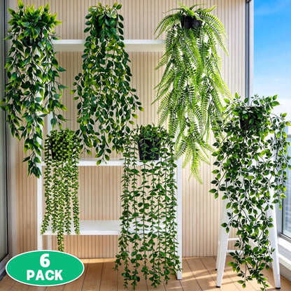 Hanging Artificial Greenery Vines in Eucalyptus, Fern and Mixed Styles with Six- or Eight-Pack Options