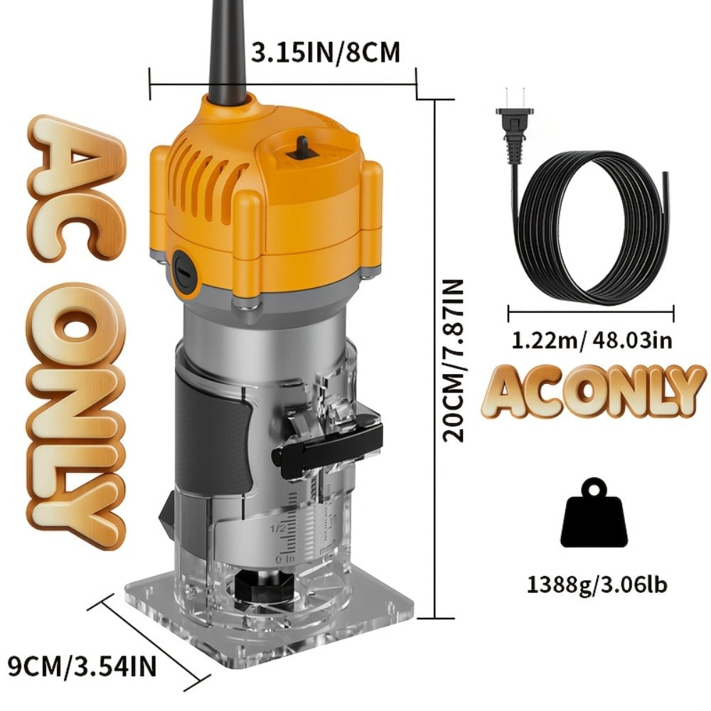 Wood Router Edge Trimmer 800W 6.1Amp Compact Hand Router Tool 35000RPM with Variable Speed, 1/4" Collet