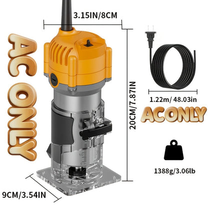 Wood Router Edge Trimmer 800W 6.1Amp Compact Hand Router Tool 35000RPM with Variable Speed, 1/4" Collet