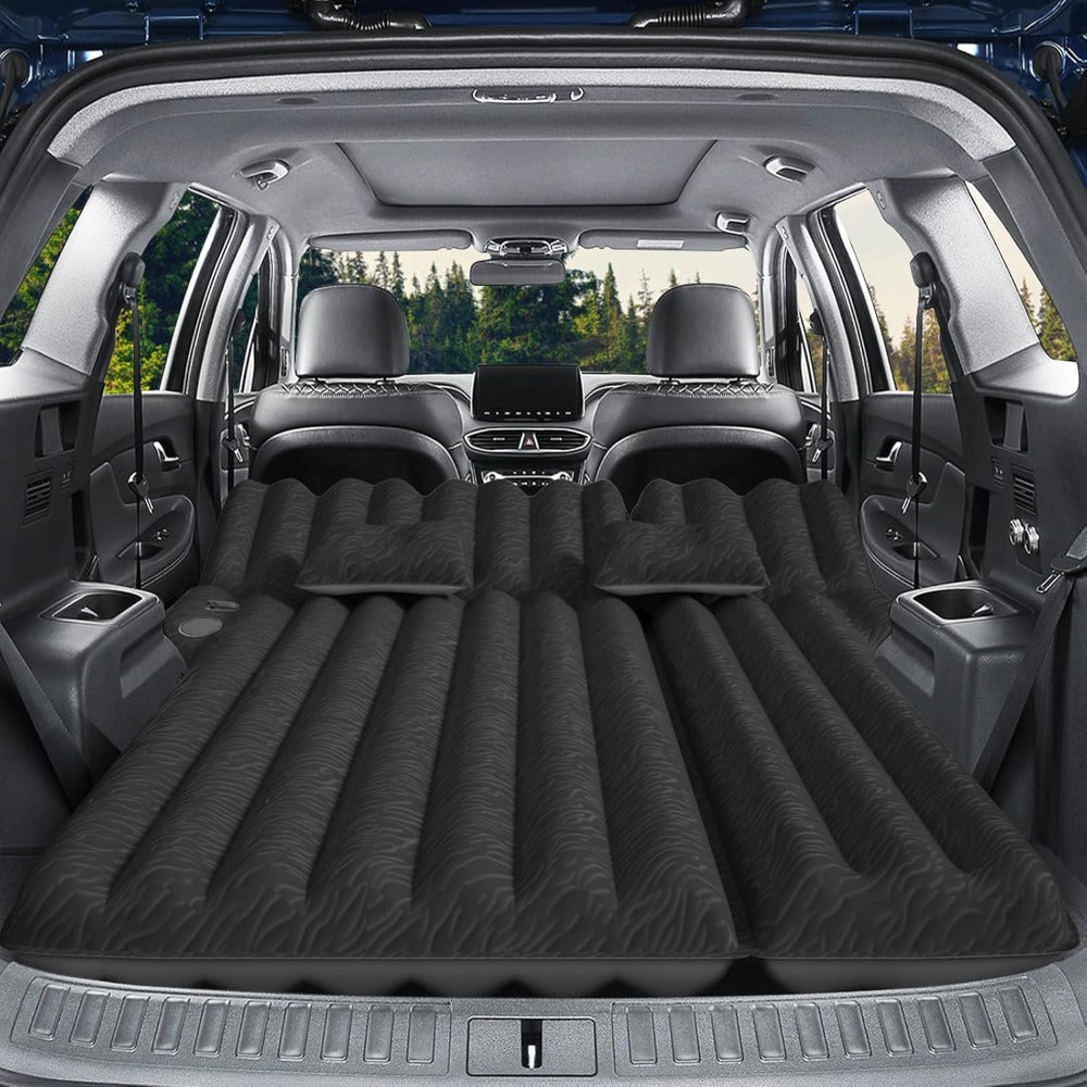 SUV Air Mattress for Camping Inflatable Car Bed with Air Pump 2 Pillows Flocking Surface Portable Sleeping Pad for SUV Backseat Road Trip