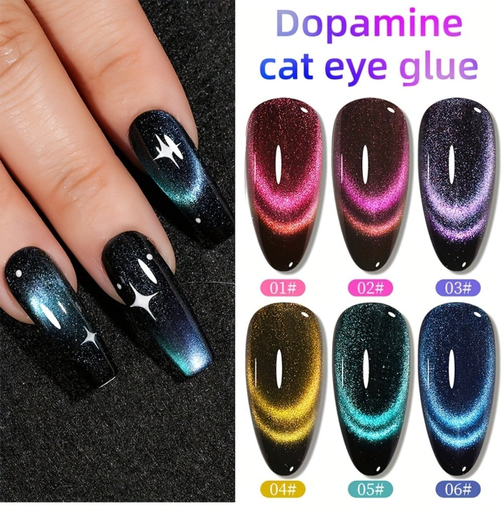 Dopamine Cat Eye Gel Polish Set with Six Magnetic Colors and Photo Frame Bottles for UV LED Nail Art