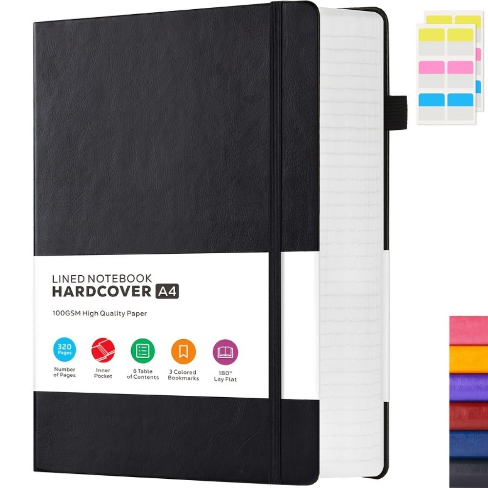 A4 Hardcover Lined Journal Notebook 320 Pages, Faux Leather College Ruled Notebook with 100GSM Thick Pages