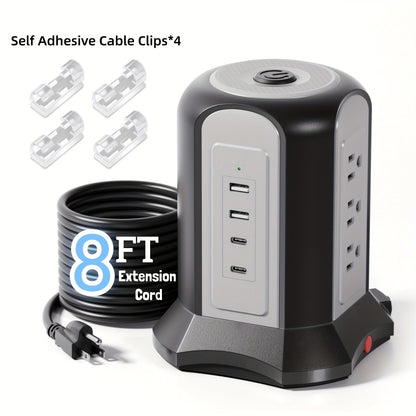 Surge- Power Tower 13-in-1 with Wireless Charger, 9 AC Outlets & 4 USB Ports (2 USB-C PD18W), 1080J Surge Protector