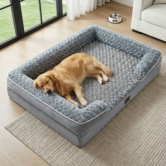 Orthopedic Dog Sofa Bed C-Shape Bolster – Washable Removable Cover, 3-Inch Thick Anti-Anxiety Plush, Nonskid Bottom for Extra Large Dogs