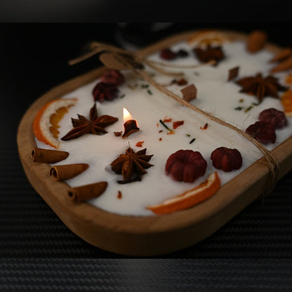 Multi-Wick Candle in Boat-Shaped Holder with Botanical Details and Two Fragrance Selections