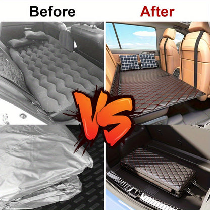 Car Mattress Foldable Back Seat Sleeping Pad Thickened Faux Leather Non-Inflatable Universal Sedan Bed for Travel Camping Afternoon Nap Road