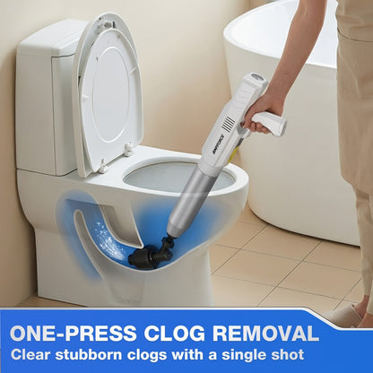 Electric Toilet Plunger 8V Cordless, High-Pressure Pneumatic Toilet Unclogger with Real-Time Pressure Display