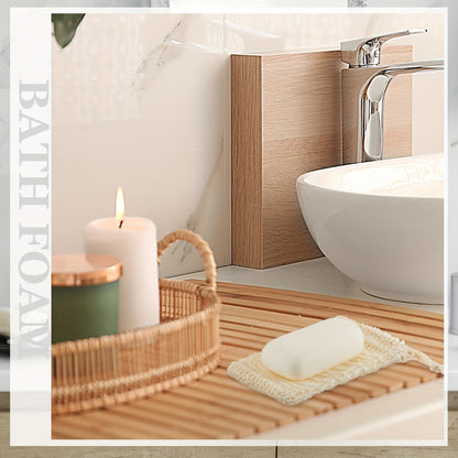 Soap Exfoliating Mesh Bag with Wooden Holder Set 60 Pcs, Natural Sisal Bath Scrubber Bags & Rectangle Wood Soap Dish for Shower