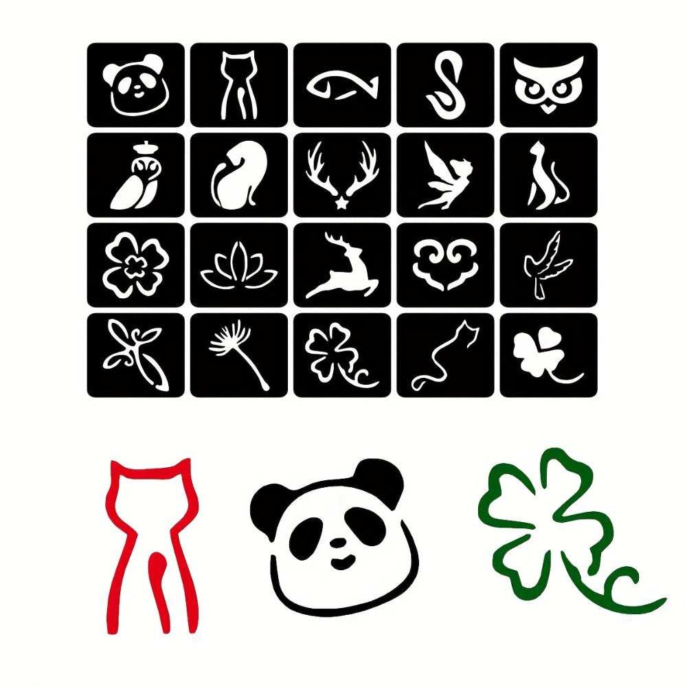 DIY Tattoo Stencils Set 12 Sheets Hollow Design Templates | Reusable Body Art Kit for Arm Ankle Ear Wrist | Waterproof Compatible with Juice