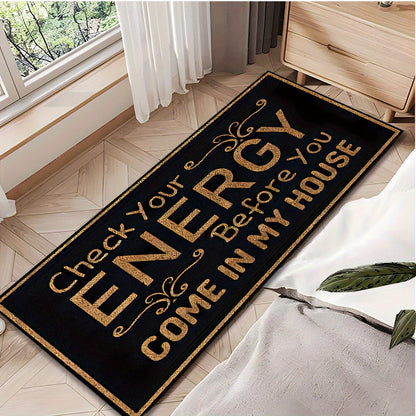 Black-and-Gold Check Your Energy Lettered Doormat in 16 x 24, 20 x 30 or 17 x 47-Inch Sizes