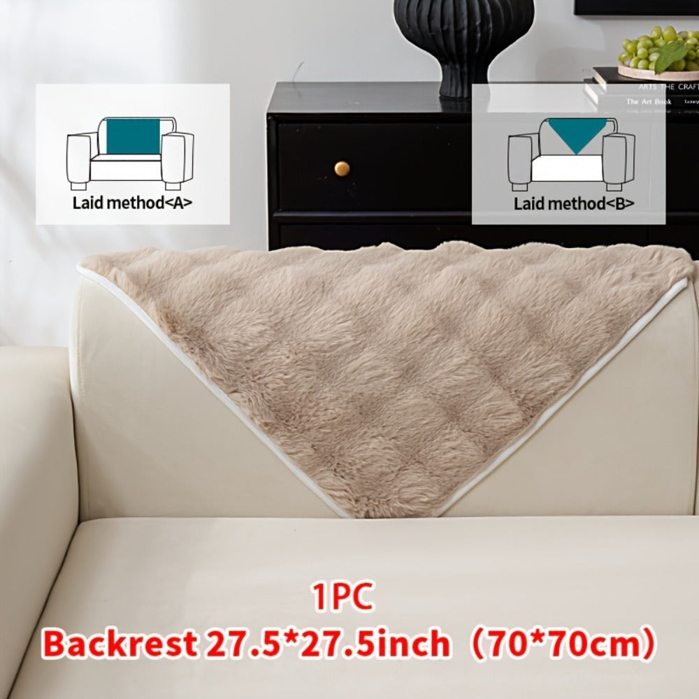 Sofa Cover Thick Faux Rabbit Plush Panels with Backing Detail for Seat, Armrest, Backrest or Pillowcase