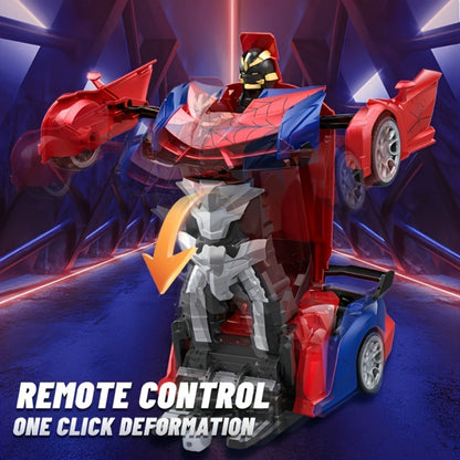 Remote Control Car, Spider-Man Pattern 1:18 Transforming Robot Vehicle with One-Button Change, LED Lights and Three Colors