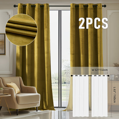 Velvet Room Darkening Curtains 2 Panels, Grommet Top Thermal Insulated Soundproof Blackout Curtains for Living Room Bedroom