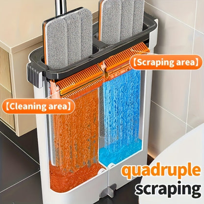 Flat Mop and Bucket System with Washable Reusable Microfiber Pads Dual Bucket Wringer Wet Dry Floor Mop for Hardwood Tile Marble Wall