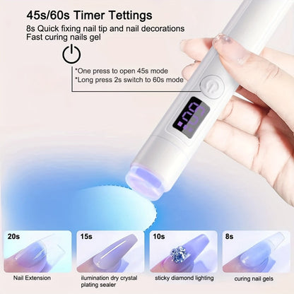 Rotating Stand LED Nail Lamp with Adjustable Stand Bracket, 45s/60s Timer Display and USB Power
