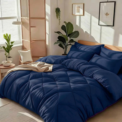 Diamond-Grid Microfiber Comforter Set with Pillowcases, 14 Color or Code Options and Twin, Queen or King Sizes