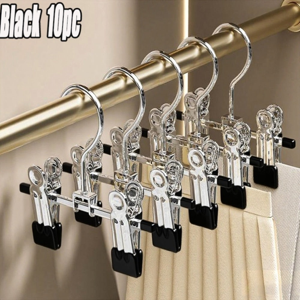 Metal Clamp Clothes Hangers, 10-Piece Set in White, Gray or Black with Twin Clips for Pants, Skirts or Boots