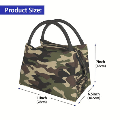 Camouflage Lunch Bag Tote, 11 x 6.5 x 7 Inches with Top Zipper, Dual Carry Handles and Tapered Profile