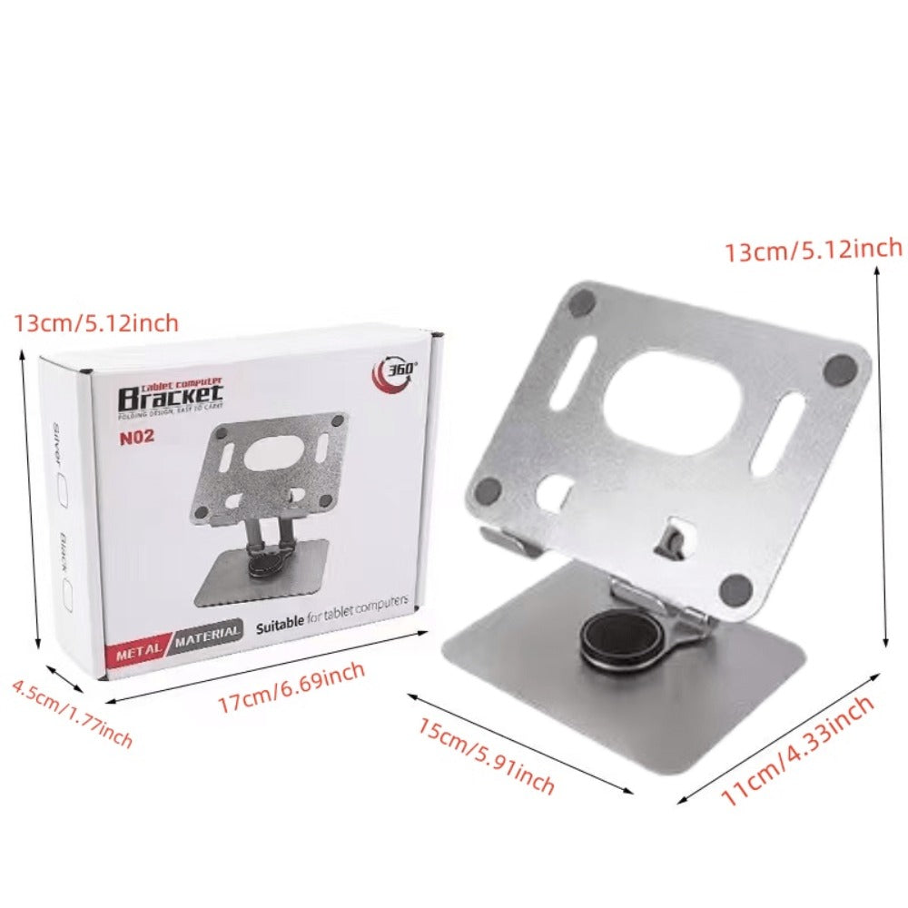 Black or Silver Rotating Tablet Stand with Foldable Metal Desktop Base and 17 × 15 × 11 cm Package Dimensions