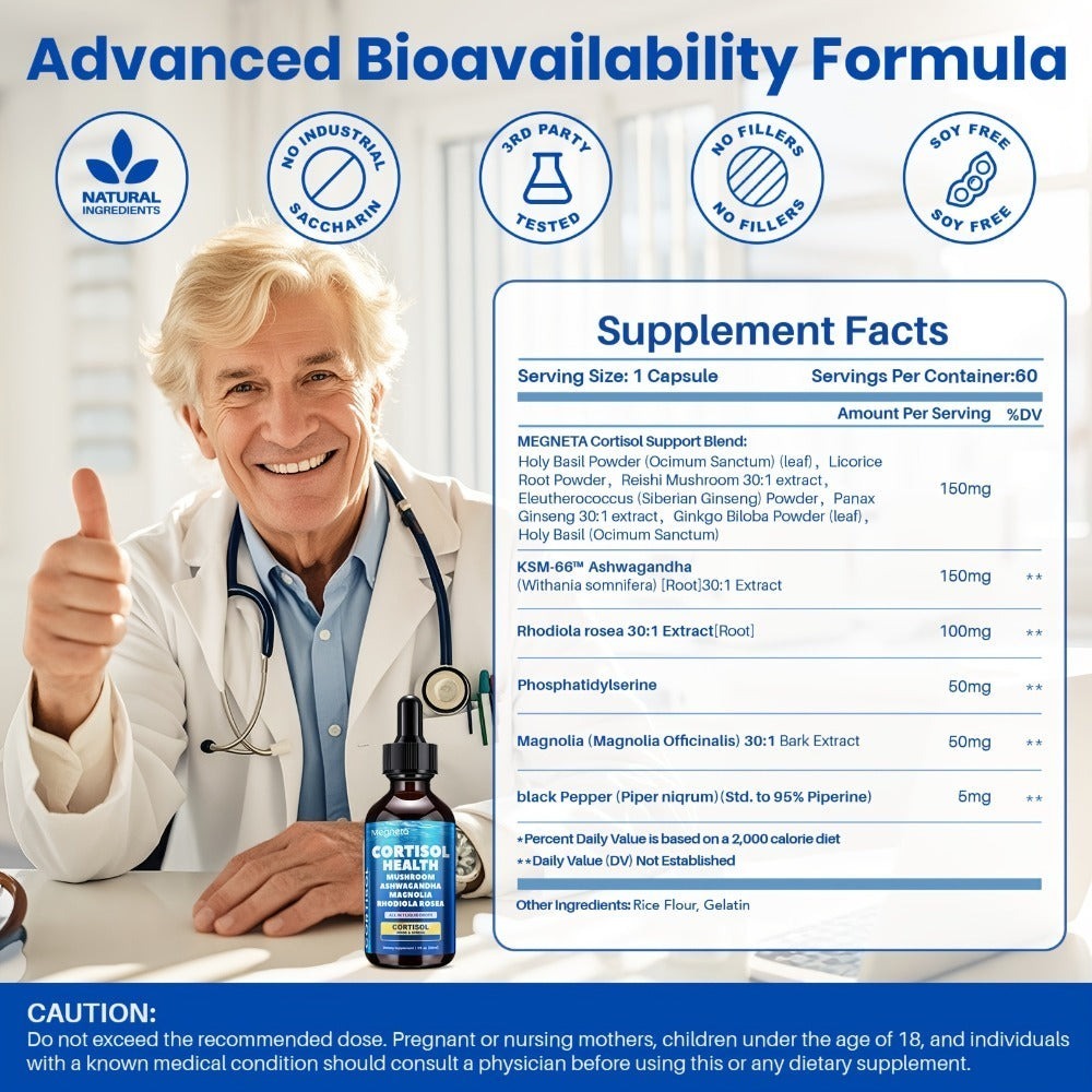 Cortisol Balance Liquid Drops for Stress & Cortisol Belly, KSM-66 Ashwagandha, Magnesium Glycinate & L-Theanine Sublingual Supplement