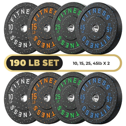 Bumper Plates Colored Rubber Weight Plates – 2-Inch Olympic Barbell Plates for Weightlifting & Strength Training