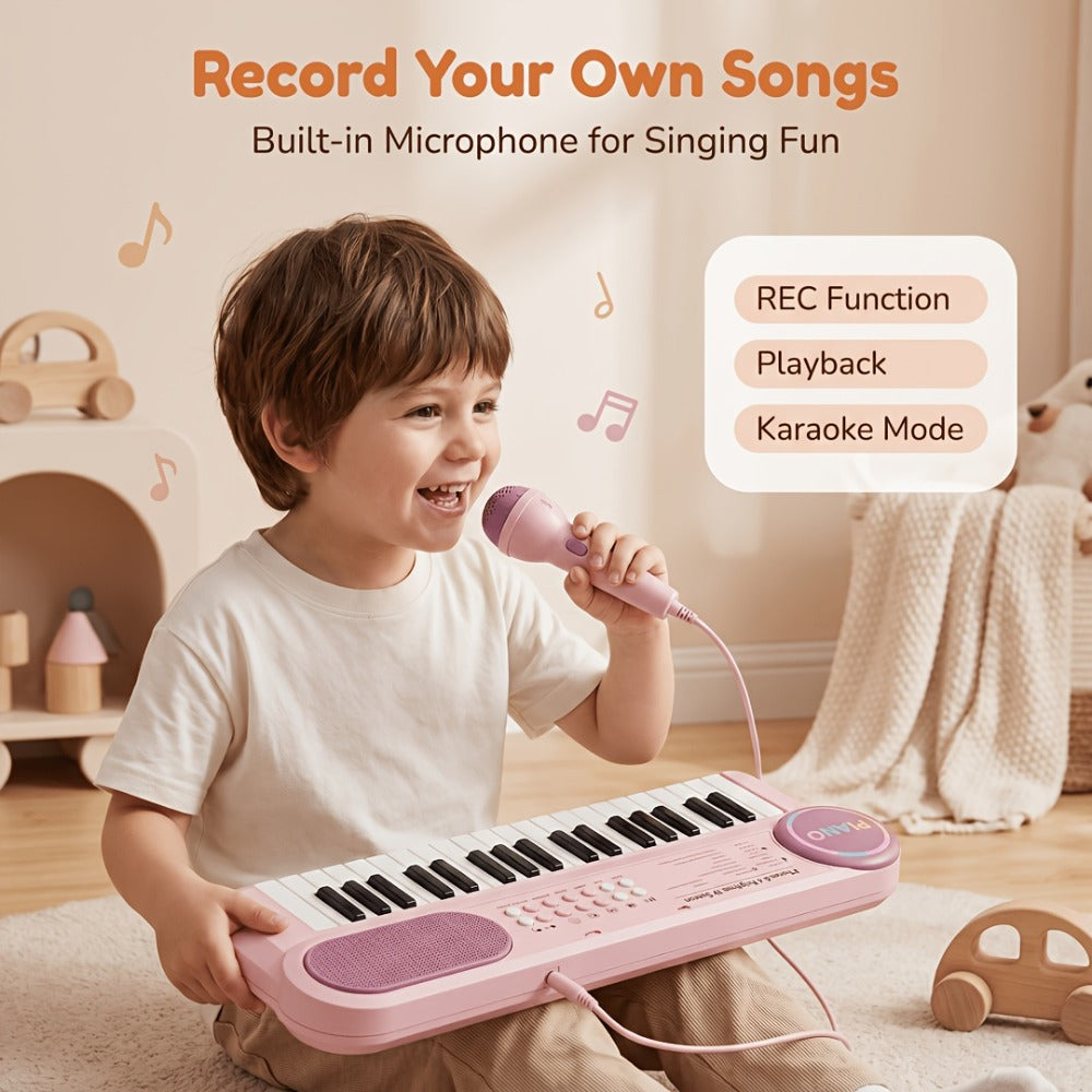Kids Electronic Keyboard Piano 37 Keys with Microphone, Multi-Function Musical Instrument Toy for Children
