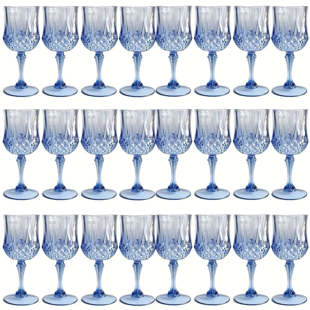 Plastic Wine Glasses 24 Pack – Colorful Shatterproof Goblets for Parties, Weddings & Events – Reusable Vintage-Style Stemmed Cups