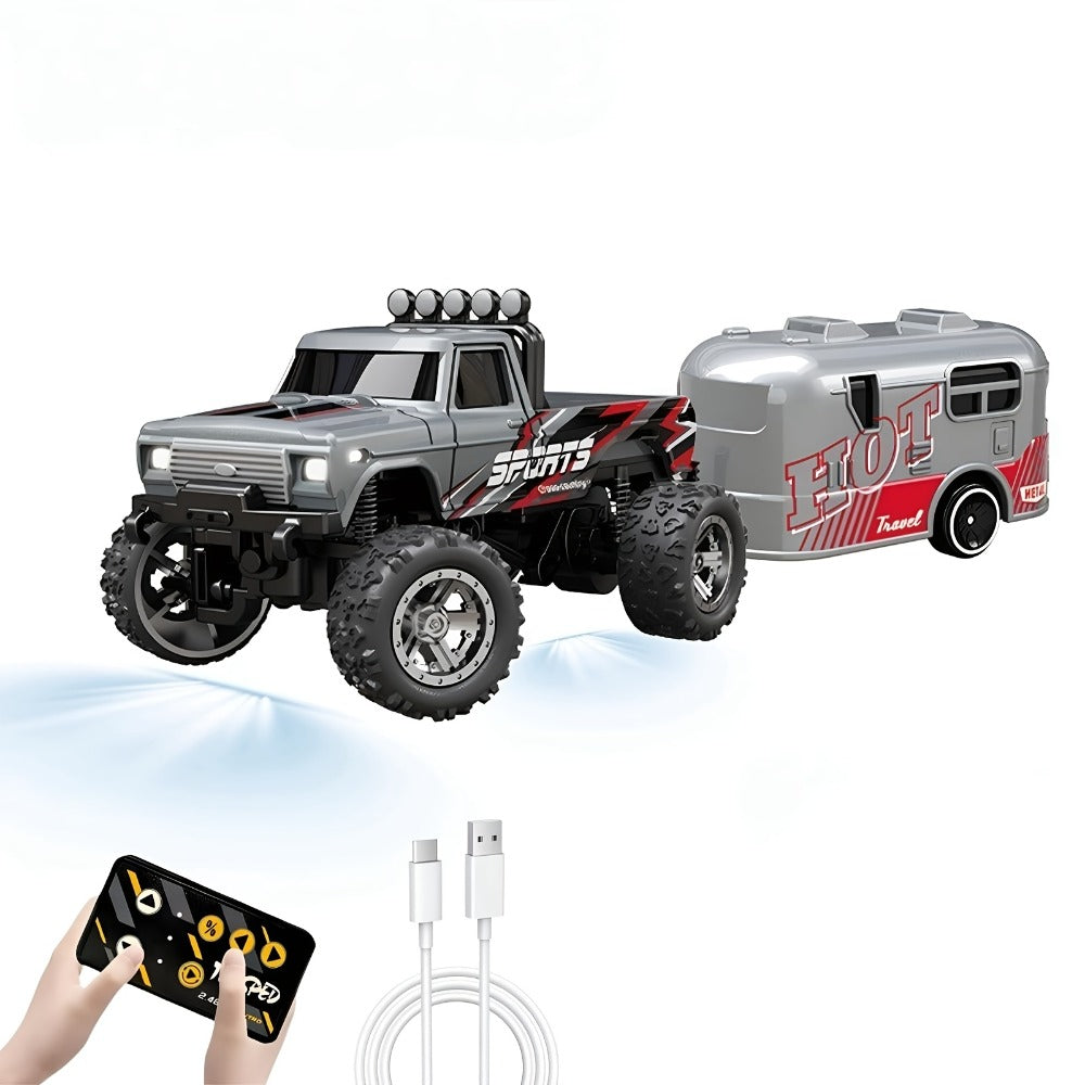 Mini RC Off-Road Truck with Trailer 1:64 Scale Die-Cast Remote Control Car with the Listed Color, Size or Set Options for Everyday Use