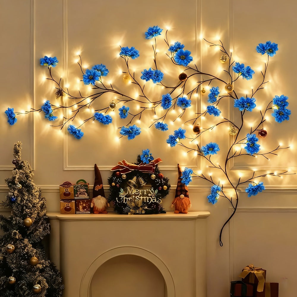Cherry Blossom LED Fairy Lights USB Powered, 96-Light Faux Floral Garland, Dimmable & Cool White