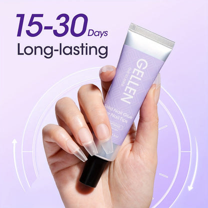 Press-On Nail Glue Gel Kit 30g with UV Lamp – Strong Long-Lasting Solid Nail Glue, 60ml Remover & Buffer for False Nails